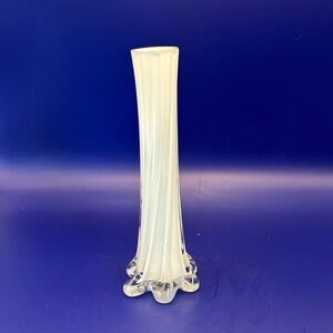 Elegant White Twisted Glass Elephant Foot Vase